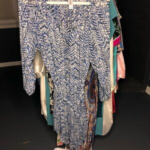 Pure Energy Blue and White Chevron Dress